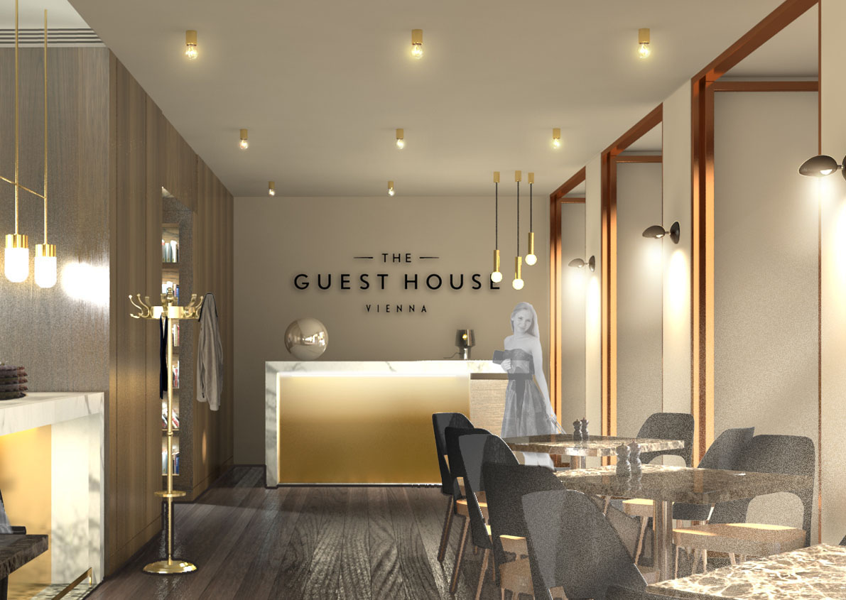 Acrylbuchstaben im Innenraum des The Guesthouse Vienna